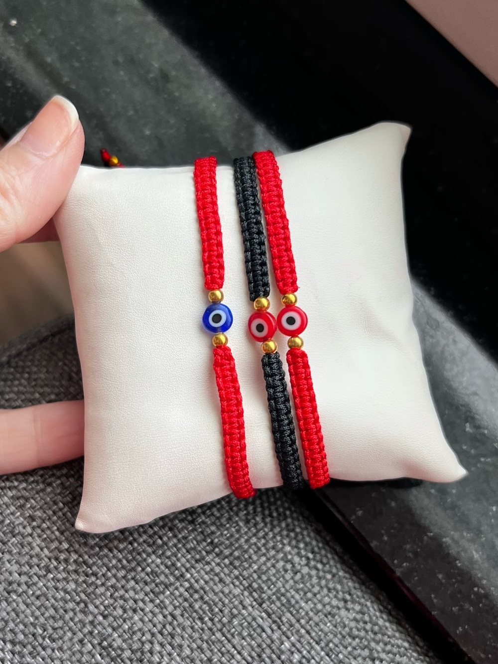 NEW Evil Eye Bracelet Set of 3 Glass Bead Red Black Adjustable Gold Accents